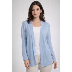 Eileen Fisher Blue open 100% Linen Cardigan Lightweight Longline L Scandinavian